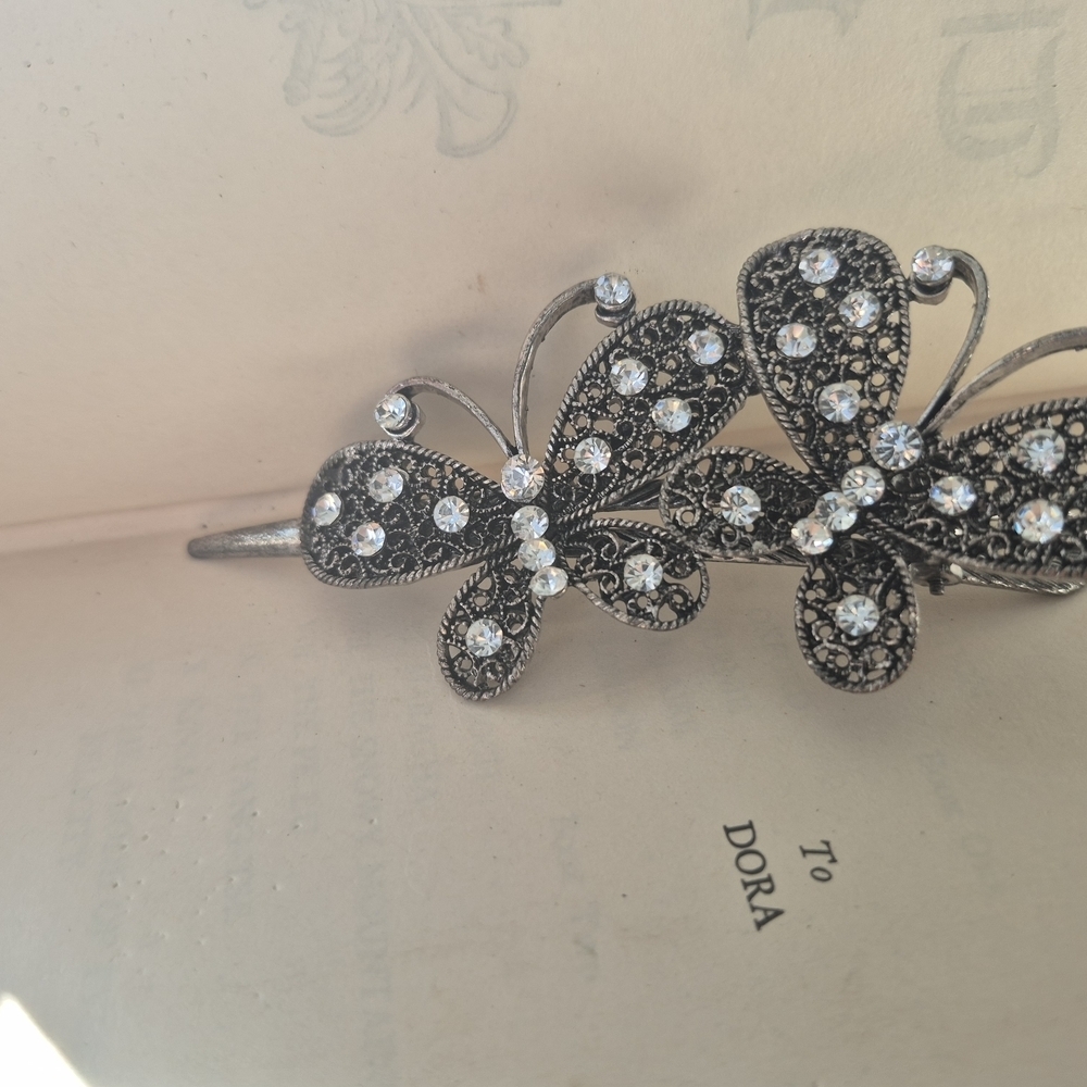 Silver Filigree Butterfly Hair Clip - Picture 7 of 8